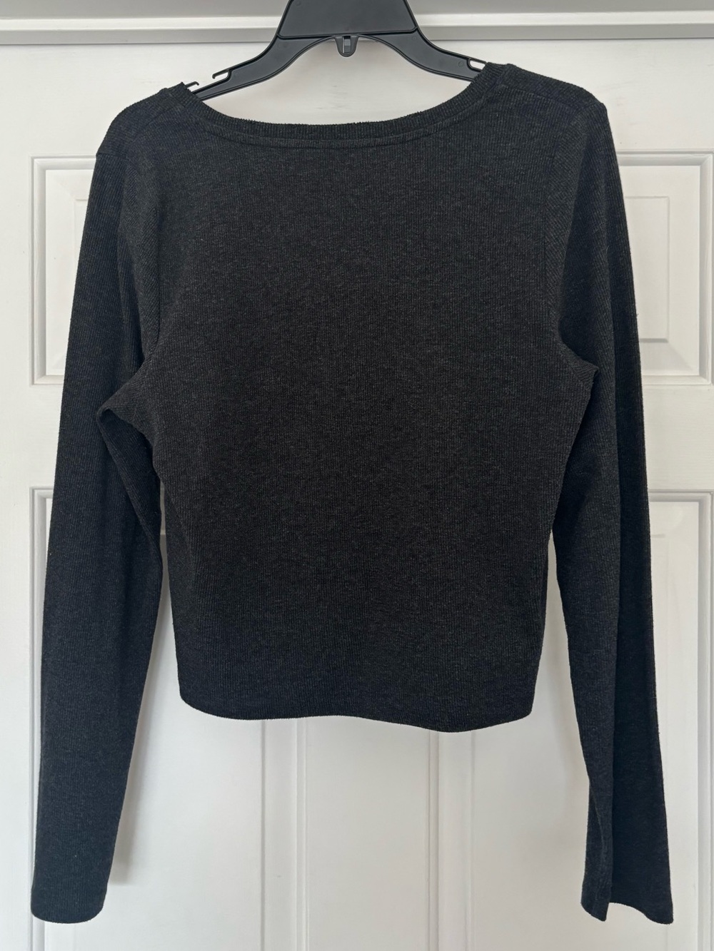 Aerie Long Sleeve Ribbed Henley Top XL Grey Heather Soft Stretch Button Front - Picture 5 of 5